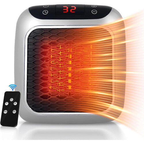 Portable Heater, 800W Ceramic Plug in Heater, Space Electric Fan Heater with Remote Control, 12H Timer, LED Display, 2 Heat Setting