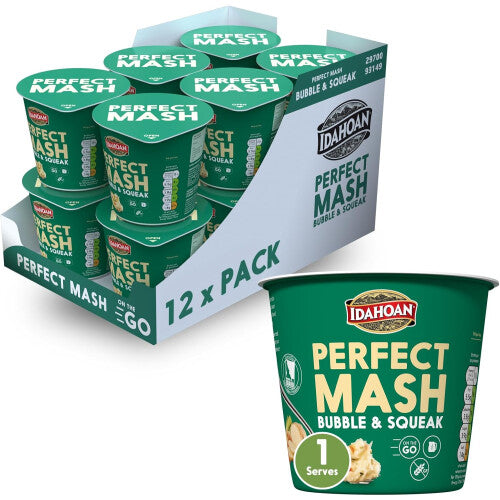 Bubble and Squeak Mashed Potato Pots 55g - Dried Potato Mash Vegetarian and Gluten Free Instant Potato Pot Cooks in 1 Minute, Quick Lunch