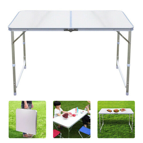 4FT Aluminum Folding Picnic Table - Lightweight Portable with Umbrella Hole, Adjustable Heights (55/62/70 cm) for Camping, BBQ & Outdoor Use