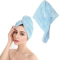 Shakeel Microfiber Hair Towel Wrap | Super Absorbent Hair Turbans for Quick Dry, Wrap Towel With Buttons, Anti-frizz Drying Towel, Blue