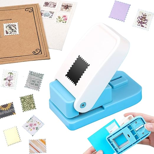 1X0.8inch Rectangular Postage Stamp Punch, Scalloped Rectangle Lever Action Craft Punch for Paper Crafting Scrapbooking DIY Card Making Arts Crafts Supplies
