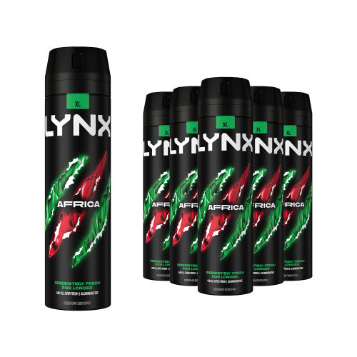 6pk Lynx XL Africa Body Spray Deodorant - 6 x 200ml