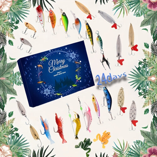 (1set) 24 Days of Fishing Joy: Festive Fishing Calendar for 2024 - 24 Fishing Lures for 24 Days of Christmas