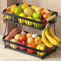 Fournine 2 Tier Fruit Bowl Basket with 2 Banana Hanger, 2026 Pro Detachable Kitchen Countertop Organizer for Fruits, Vegetables, Snacks, Metal Vegetable Storage Rack with Banana Holder, Black