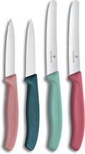 Victorinox Swiss Classic, Tomato and Vegetable Knife Set, 4-Piece, Sharp Blade, 8 and 10 cm, Serrated Edge, Stainless Steel, Red and Green