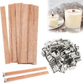 25PCS Wood Wicks for Making Candles Kit, 5" Trimable Natural Wooden Candle Wick with 25 Iron Stand for Handmade DIY Scented Candle Holder Craft Supplies