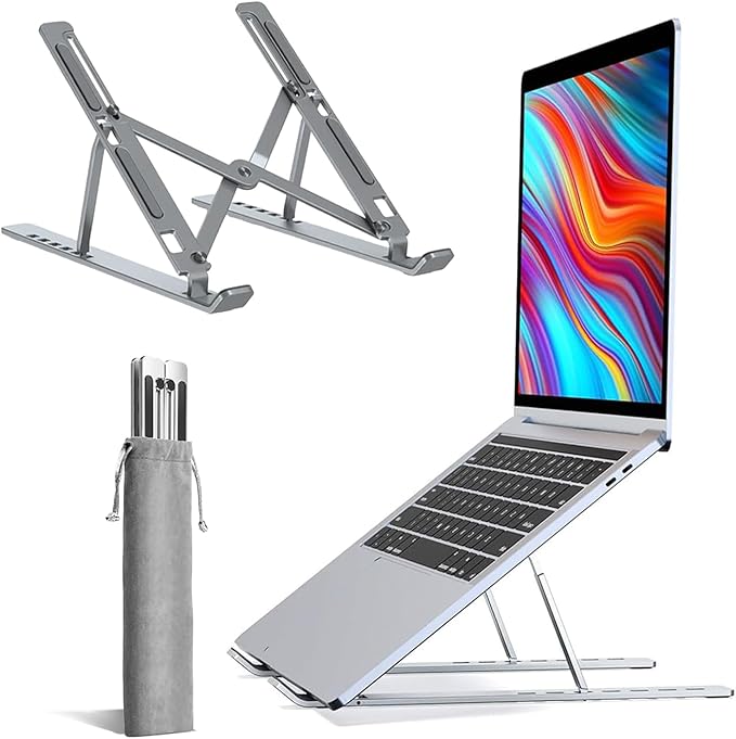 Roe Tenpo Adjustable Laptop Stand for Desk, 6-Angle Laptop Riser Portable Laptop Holder, Air-Ventilated Cooling Notebook Stand for Compatible with MacBook Air, Pro, Dell 10-15.6” (Silver)