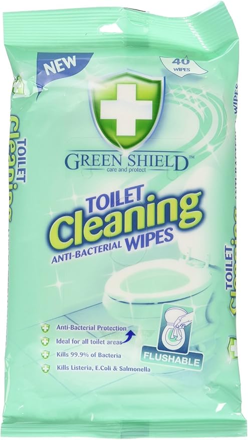 Green Shield 2 x Toilet Cleaning Anti-Bacterial Flushable 80 Wipes