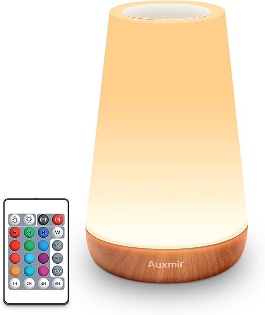 Auxmir Night Light, LED Touch Bedside Table Lamp, Remote Control Dimmable Light with RGB Color Changing, USB Rechargeable, Portable Lamp for Children, Kids, Bedroom, Living Room, Camping[Energy Class F]