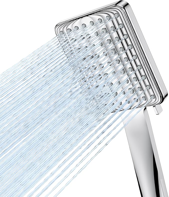 VOXON Shower Head High Pressure, Rainfall Shower Heads with 6 Spray Modes, Power Water Saving ShowerHead, Universal Square Shower Head, Handheld Large Rain Shower Heads for Electric Shower, Silver