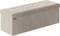 SONGMICS Storage Ottoman, Foldable Small Ottoman Foot Rest, 38 x 110 x 38 cm, Cube Ottoman with Storage, Load up to 300 kg, for Living Room, Bedroom, Entryway, Cream White LSF277W51