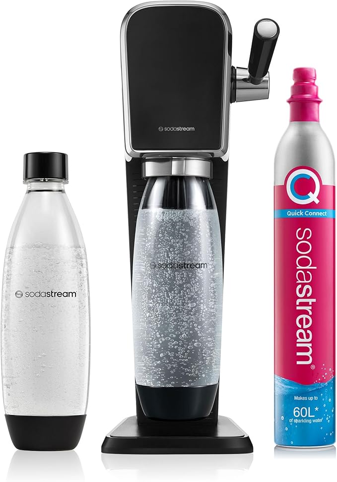 SodaStream - Art Sparkling Water Maker, Retro Design, Quick Connect CO2 system, Includes 60L Gas Cylinder, BPA-Free 1L Bottle, Black
