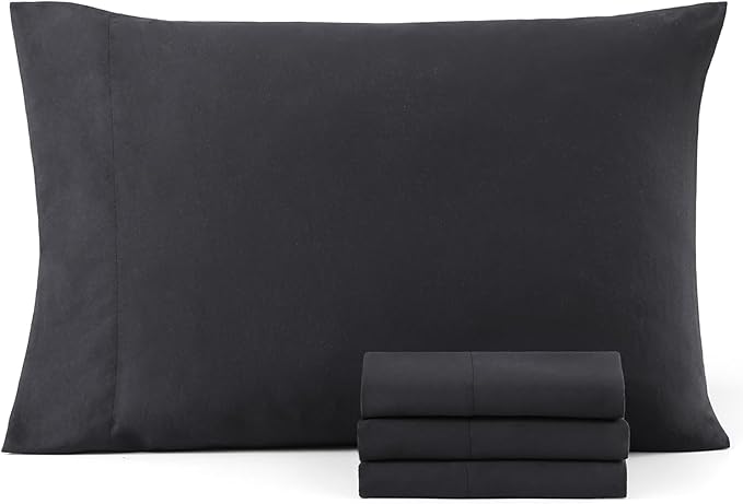 Casa Platino Pillow Cases 4 Pack - 50x75 cm Standard Size - Pre-Washed Brushed Microfiber with Envelope Closure – Soft and Wrinkle-Free - Black