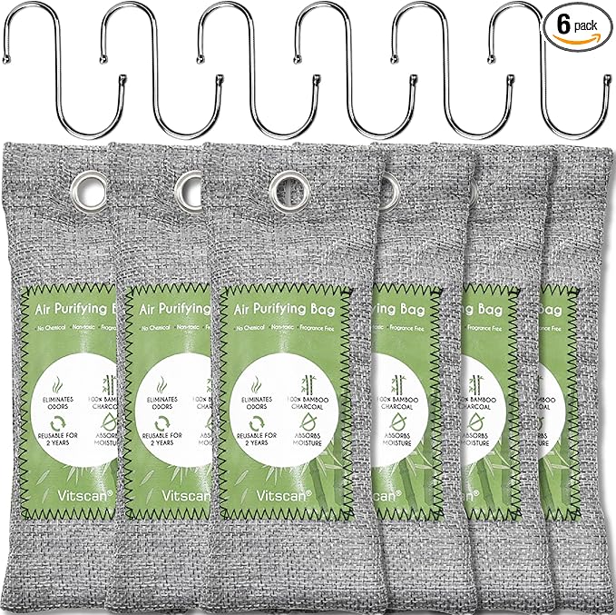 6 Pack Bamboo Charcoal Air Purifier Bags Odor Absorber Odor Absorber Natural Car Air Freshener Odor Eliminators for Home Pets