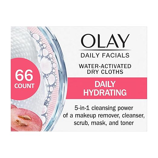 Olay Daily Facials Daily Clean Wipes, 4-in-1 Water Activated Cloths, 66 count Packaging may Vary
