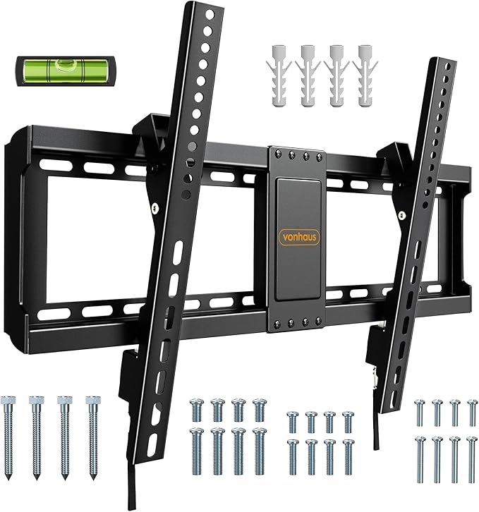 VonHaus Tilt TV Wall Bracket for 37-85" Screens, Tilting Flat to Wall Mount with Quick Release Straps, 75kg Capacity, Max VESA: 400x600mm, for Curved and Flat TV's