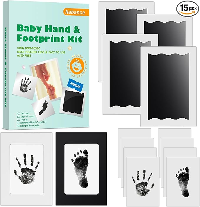 Nabance Baby Footprint Kit & Handprint Kit, 4 Inkless Ink Pads, 2 Photo Frames, 8 Imprint Cards, Safe for Baby Hands and Feet, Family Keepsake Gifts for New Parents, Baby Shower Gifts 0-6 months
