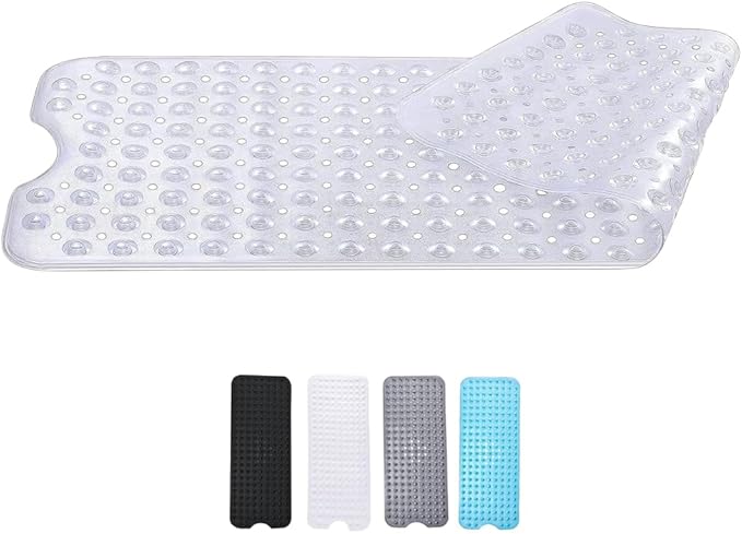 Zuvo -Extra Long Bath Mat (100 X 40cm, Clear) - Shower Mat Non Slip Anti Mould, Machine Washable Rubber Shower Mat with Powerful Suction Cups for Kids and Elderly