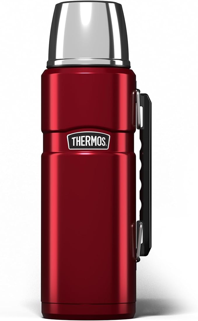 Thermos - Stainless King Red Travel Flask (1.2L) - Premium Leak Proof Insulated Tea & Coffee Flask for Hot & Cold Drinks, Built-in Cup, Twist-Pour Stopper, BPA-Free, Durable Steel