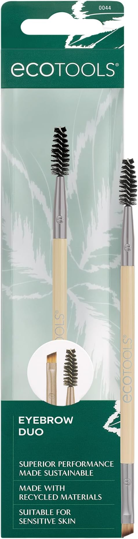 EcoTools Eyebrow Brush Duo, Tame, Sculpt & Fill in Brows, Multipurpose For Eyebrow Gel, Powder, & Cream, Dual-Ended Spoolie & Angled Brow Brush, Eco Friendly, Cruelty-Free, & Vegan, 1 Count
