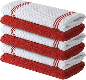 Infinitee Xclusives Premium Tea Towels | Pack of 6 | 100% Cotton |38 x 64 cm| Ultra Soft & Highly Absorbent Terry Dish Towels for Kitchen, Bar & Daily Household Cleaning Use |Passionate Red|