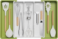 Lifewit Utensil Drawer Organiser, Extendable Cutlery Tray for Kitchen, Adjustable Silverware Flatware Holder, Plastic Kitchen Spatula Tools and Gadgets Storage Divider, Large, Green&White