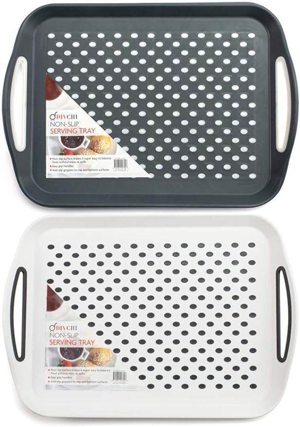 DIVCHI 2-Pack Serving Tray Set – Non-Slip Lap Boards with Grip Handles, Ideal for Food Prep, Tea, Breakfast in Bed – Plastic Tray for Stable Dining Dishwasher Safe (Black,gray,white)
