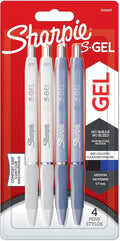 Sharpie S-Gel | Gel Pens | Medium Point (0.7mm) | Frost Blue & White Pearl Barrels | Black & Blue Ink | 4 Count