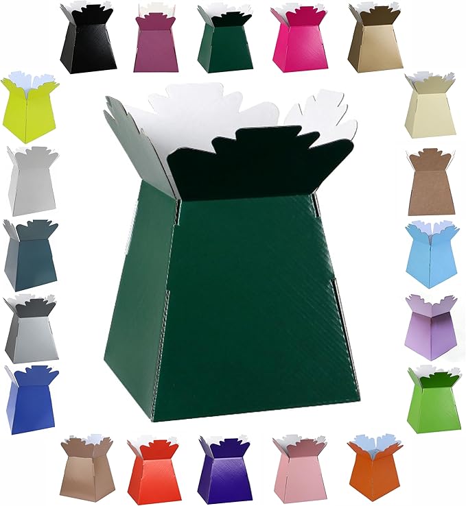 Glossy Vibrant Bouquet, Flower Box/Vase - Transportation Display, Presentation Boxes (1, Dark Green)