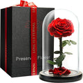 Preserved Forever Rose in Glass Dome - Beauty and the Beast Romantic Gifts for Her - Eternal Rose Preserved Flowers - Preserved Rose Mother Gifts - Mum Birthday Gifts for women (red, 23 cm)