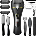 Electric Foot File, 16 in 1 Rechargeable Pedicure Kit, Waterproof Scrubber Dead Skin Removal Tool with 3 Rollers & 2 Speeds for Feet Care, Battery Display(Includes Blades