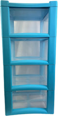 4 Drawer Large Plastic Storage Drawer Tower Perfect for Schools, Offices and Children's Toys Storage Solution (Blue)