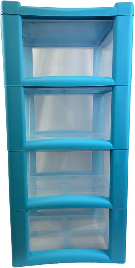 4 Drawer Large Plastic Storage Drawer Tower Perfect for Schools, Offices and Children's Toys Storage Solution (Blue)