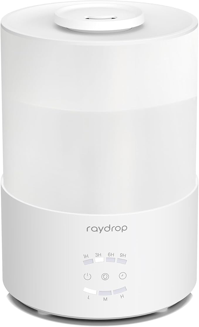 raydrop Humidifiers for Bedroom, 3.0L Cool Mist Humidifiers for Large Room & Home, Top Fill Air Humidifier for Baby Nursery & Plants, Essential Oil Diffuser with Color Lights, Timer, Auto Shut-Off