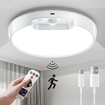 Homelist New Upgraded Motion Sensor Ceiling Light, 8 Inch 500LM LED Ceiling Light with Remote, 8000mAh Battery Powered Rechargeable Dimmable Sensor Lights for Bathroom Garage Shed Loft Hallway Stair