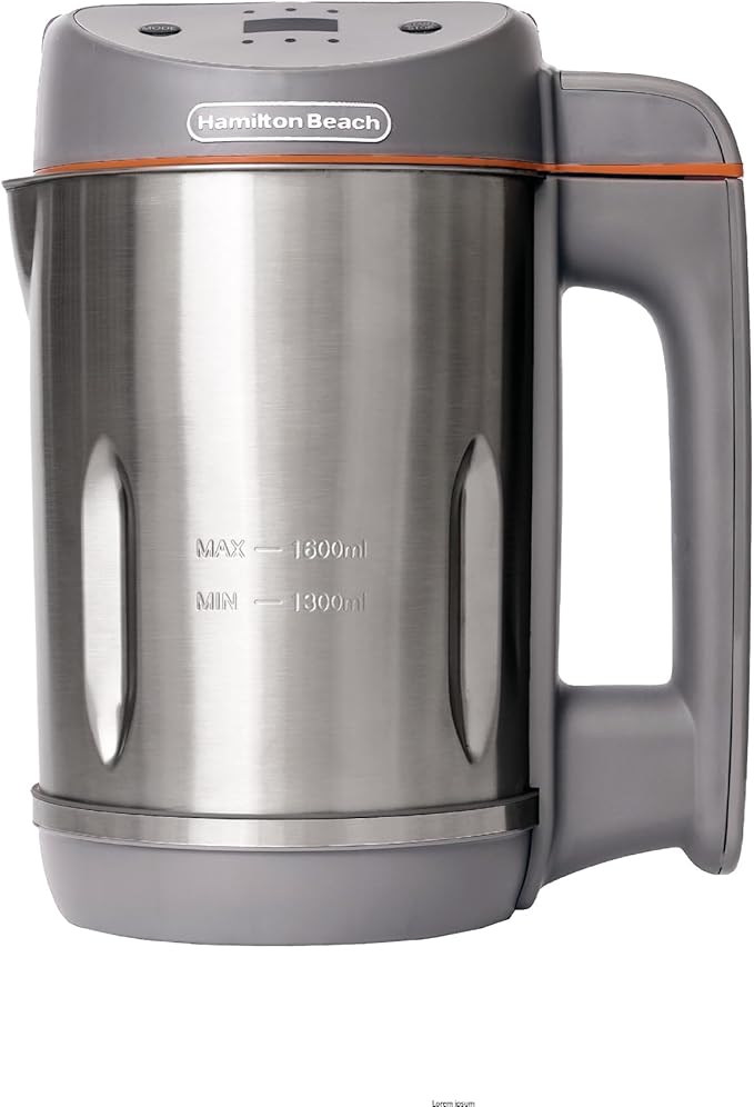 Hamilton Beach 3-in-1 Soup Maker, Smoothie Blender & Jam Maker, 1.6L, Easy Read Angled Digital Display, Auto-Stir & Overspill Sensor, Makes 4-6 Portions of Soup, Easy Clean, Grey - HBSM003G