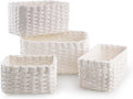 Wicker Basket, Revivoer Set of 4 Small Wicker Hamper for Gifts, Multifunctional Storage Baskets Empty for Bedroom Home Office (Blanc)