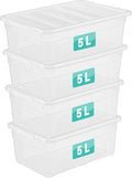 4 x 5 Litre Storage Boxes With Lids Set of 4, Clear Multipurpose Nestable Stackable Plastic Storage Box With Lid Clear Containers For Home, Kitchen, Garage, Office, Accessories