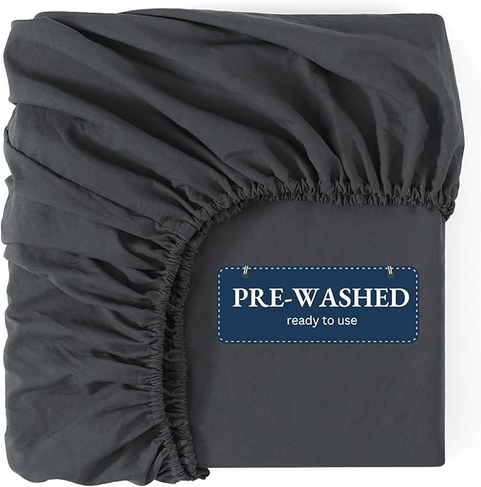 Fitted Sheet Double, Charcoal - Pre-Washed, Deep Pocket 14 inch (35 cm) - Easy Care - Soft Brushed Microfibre Fabric - Shrinkage and Fade Resistant - Bottom Sheet