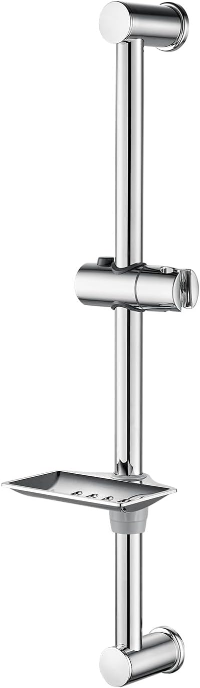 Ibergrif M20802 Shower Riser Rail, 60cm Shower Rail, Wall Mounted Shower Rail kit with Soap Dish Bracket Adjustable Shower Head Holder Bar, Shower Slider Rail for Bathroom, Chrome, Silver