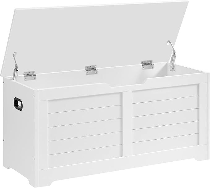 VASAGLE Storage Chest, Storage Bench, Blanket Box with 2 Safety Hinges, Shoe Storage Bench, Modern Style, 40 x 100 x 46 cm, for Hallway, Bedroom, Living Room, Matte White LSB061T10