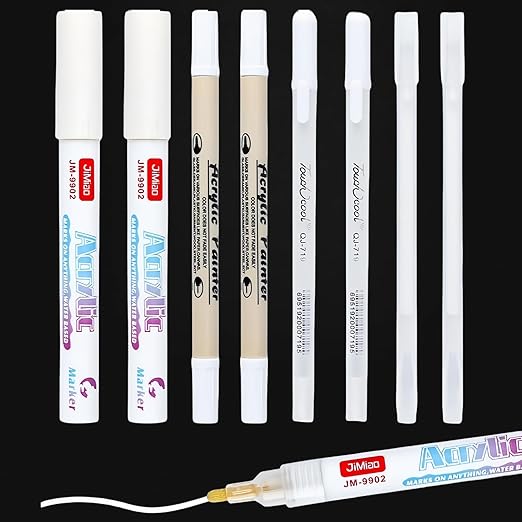 White Gel Pen, 8Pcs White Ink Pens, 0.6/0.8/1/2mm Line Drawing Pen for Artists, Highlight Rollerball Pen for Black Paper, Drawing, Journaling, Sketching, Card Making & Crafting