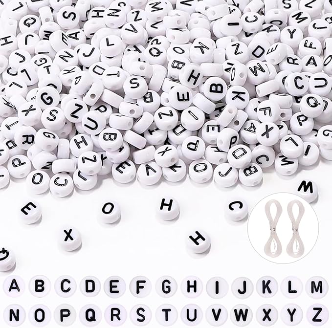 1000Pcs Acrylic Letter Beads for Bracelet & Necklace Making, 7mm White Round Alphabet Beads for DIY Jewelry