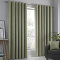Fusion Sage Green Curtains W46 x L54" (117x137cm) – 2 Panels – Eyelet Thermal Drapes for Bedroom, Living Room & Doors – Cotton Look – Leaf Print – Strata Collection