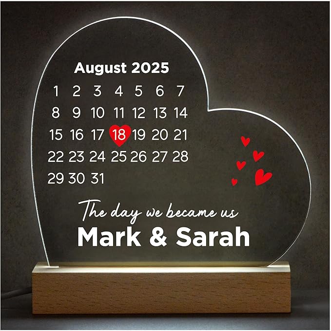 Personalised Valentines Day Gifts - Wedding Day - Anniversary Presents for Her - Custom LED Night Light Gifts for Girlfriend, Boyfriend, Husband, Wife or Couples
