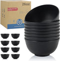 Wrova Cereal Bowls Kitchen Bowls Set 26 OZ - Lightweight Bowl Set 8 PCS Plastic Bowl Reusable Dishwasher & Microwave Safe Bowl for Kitchen - Black