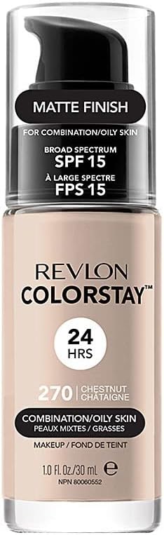Revlon Colorstay Liquid Foundation Makeup for Combination/Oily Skin SPF 15, Longwear Medium-Full Coverage with Matte Finish, Chestnut (270), 30 ml 270 Chestnut