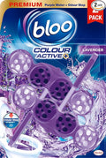 Bloo Colour Active Toilet Rim Block Lavender with Anti-Limescale, Cleaning Foam, Dirt Protection and Extra Freshness - 2 x Rimblocks, purple