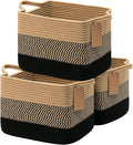 Storage Basket, Small Laundry Baskets Pack of 3, Basket Storage for Toy, Towel, Blanket, Rope Baskets for Shelves, Bedroom, Living Room, 33 x 25 x 23 cm, Black Jute