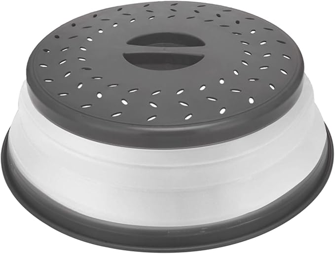 Collapsible Microwave Cover for Food Microwave Splatter Cover with Grip Handle 10.5-inch Grey